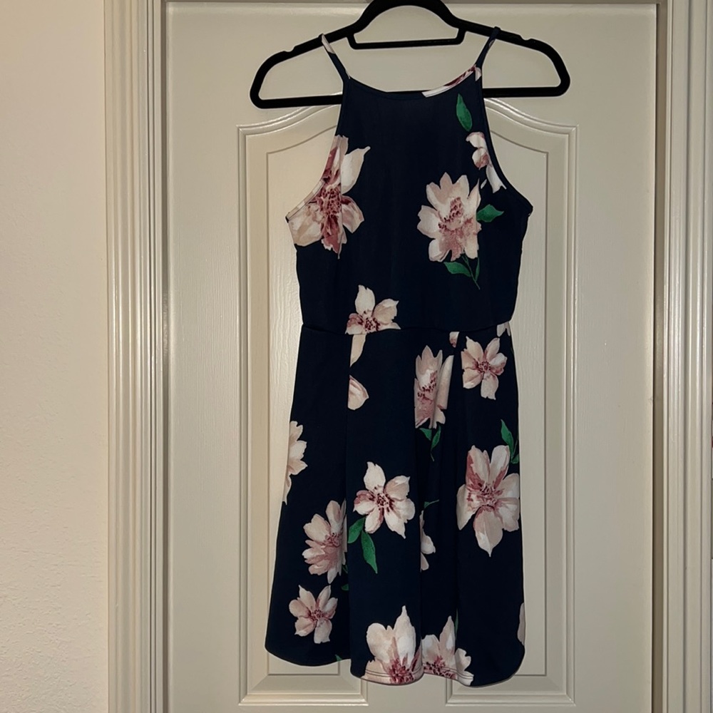 Navy Blue and Floral Maxi Dress
